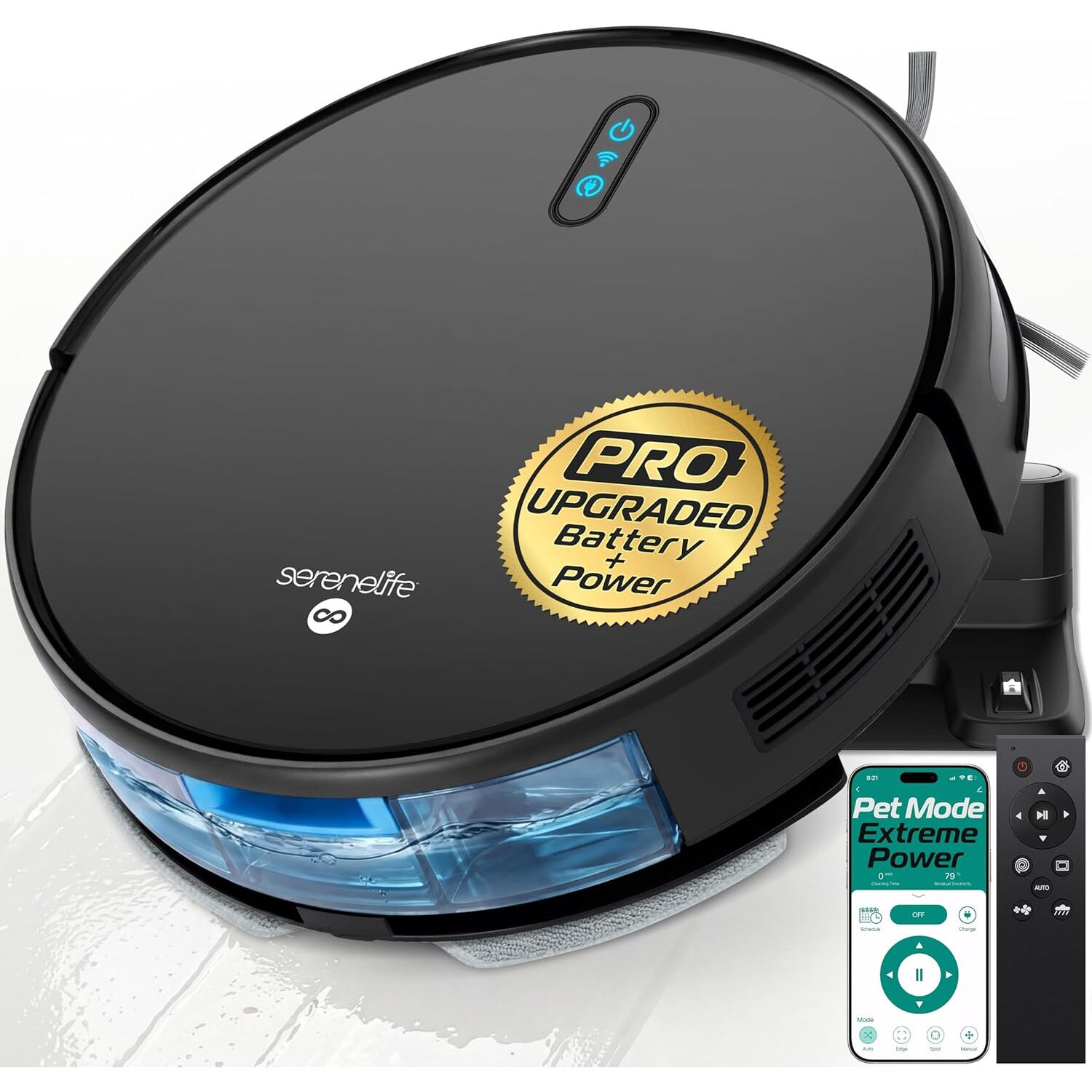 Aspirator robot si mop SereneLife Pro Edition, putere extrema, control prin aplicatie, negru