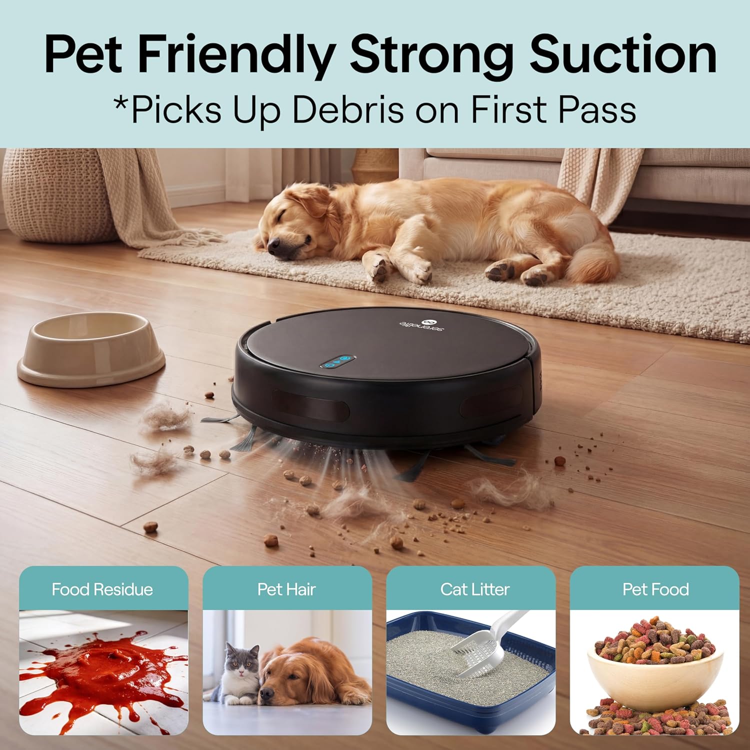 Aspirator robot si mop SereneLife Pro Edition, putere extrema, control prin aplicatie, negru