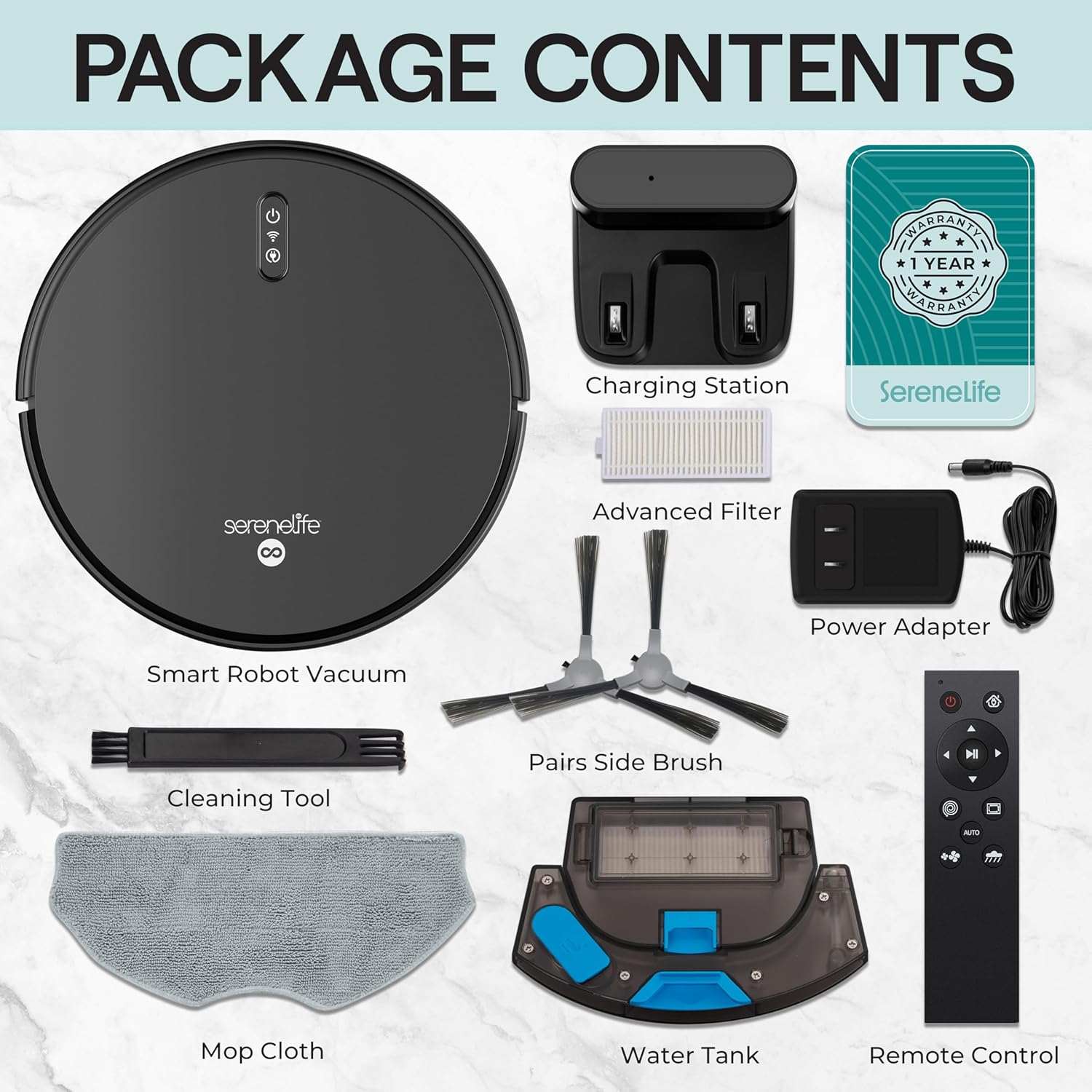 Aspirator robot si mop SereneLife Pro Edition, putere extrema, control prin aplicatie, negru