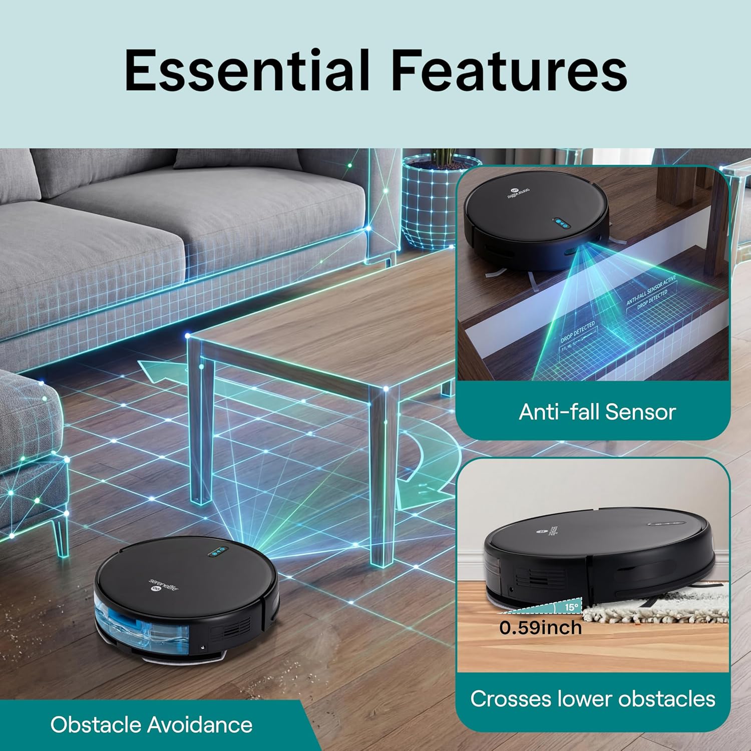 Aspirator robot si mop SereneLife Pro Edition, putere extrema, control prin aplicatie, negru