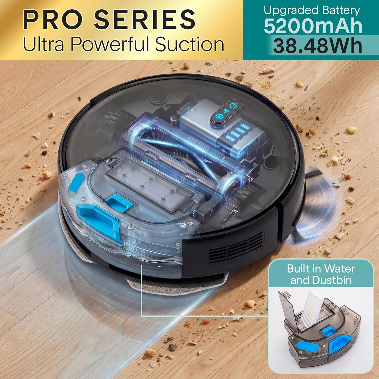 Aspirator robot si mop SereneLife Pro Edition, putere extrema, control prin aplicatie, negru
