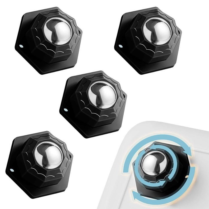 Set de 4 roti negre pentru mobila mica, capacitate 200 kg, roti universale autoadezive, pentru mobila cu sarcini mari, roti pivotante la 360°