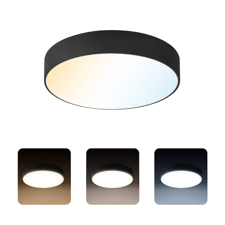 Plafoniera LED CATALINA, 12W, 1050lm, 3CCT, IP20, negru, HOROZ