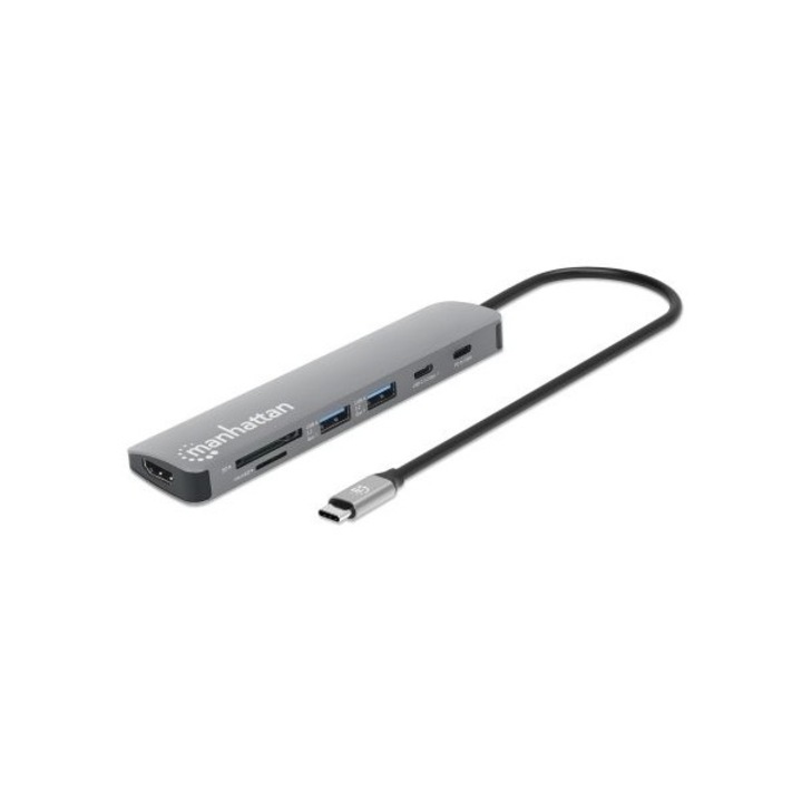 Statie de andocare USB-C Manhattan, HDMI/USB-C/PD/2x USB-A/SD/MicroSD