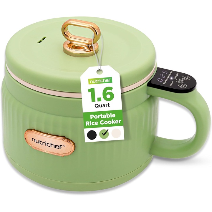 Aragaz electric portabil NutriChef, 1.6 QT, 6 functii de gatit, ceramica antiaderenta, verde
