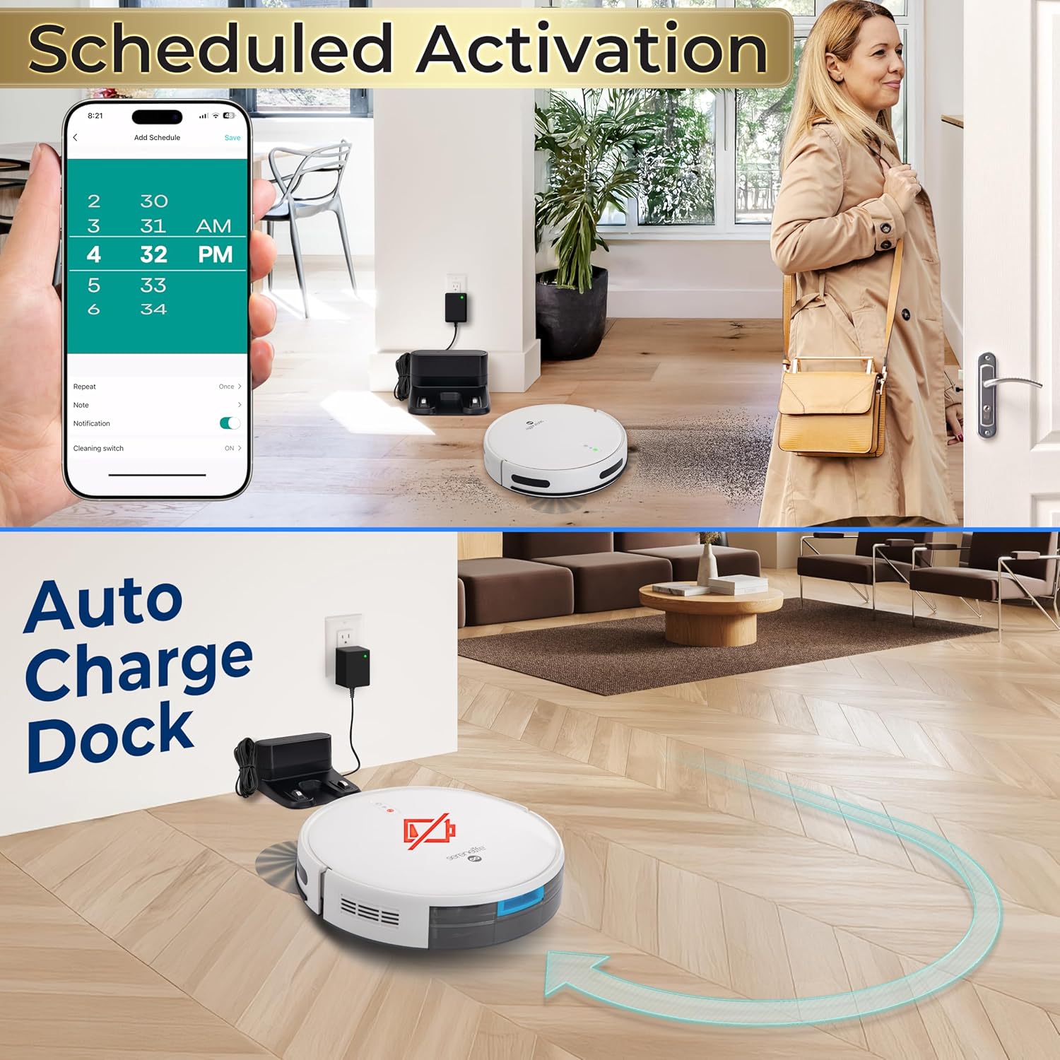 Aspirator robot, SereneLife, 4 moduri de curățare, 4400mAh, control prin aplicație, alb