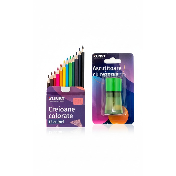 SET KUNST Creioane Colorare 12 buc si Ascutitoare cu Rezerva