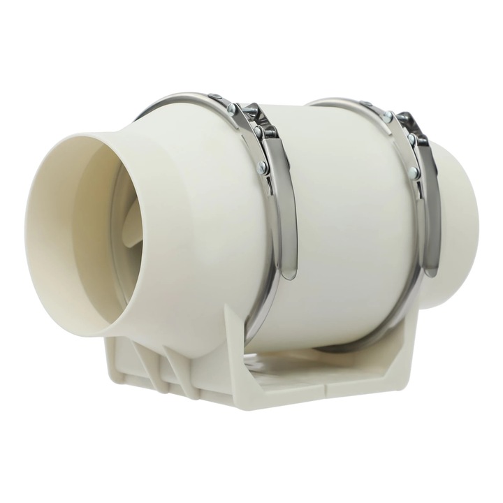 Csőventilátor, Inline elszívó ventilátor, 220V, 50 dB Csendes, 2600 ford./perc, Fali rögzítés, Csővezetékbe szerelhető, Fehér