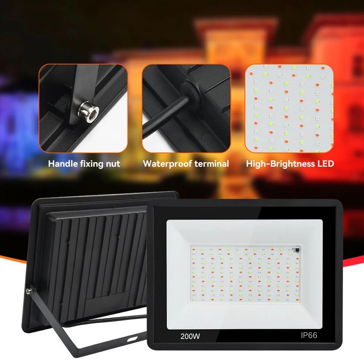 RGB прожектор 100W, водоустойчив, регулируема стойка, многоцветен