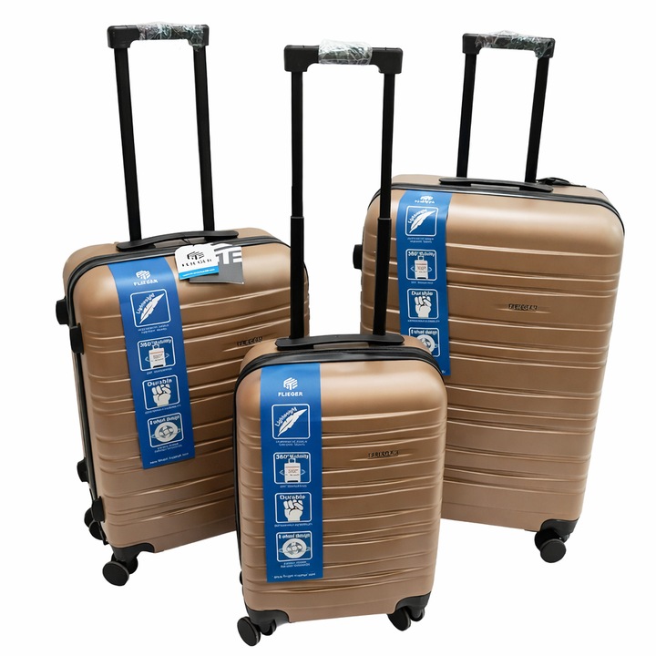 Set 3 Valize AT PERFORMANCE®, ABS cu Roti 360° – Mare 73 cm, Medie 65 cm, Cabina 55 cm - Maro