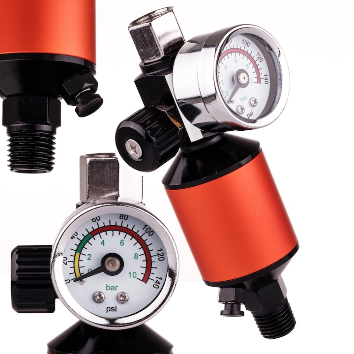 Reductor regulator presiune pistol vopsit Sicopro cu manometru 0-10 bar, filtru aer 25um, racord 1/4”