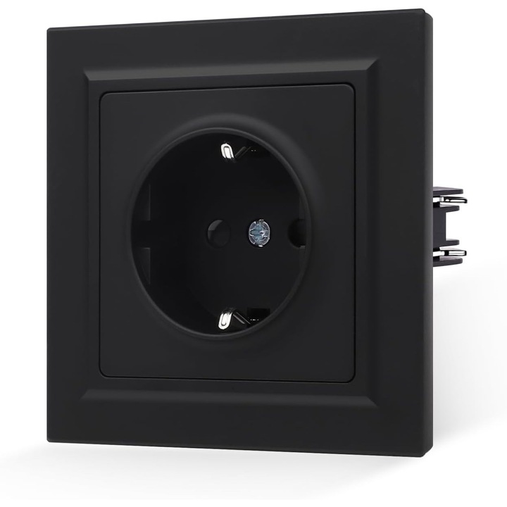Priza Schuko Neagra Mata, 1 Compartiment, 16A, 250V, 84x84mm