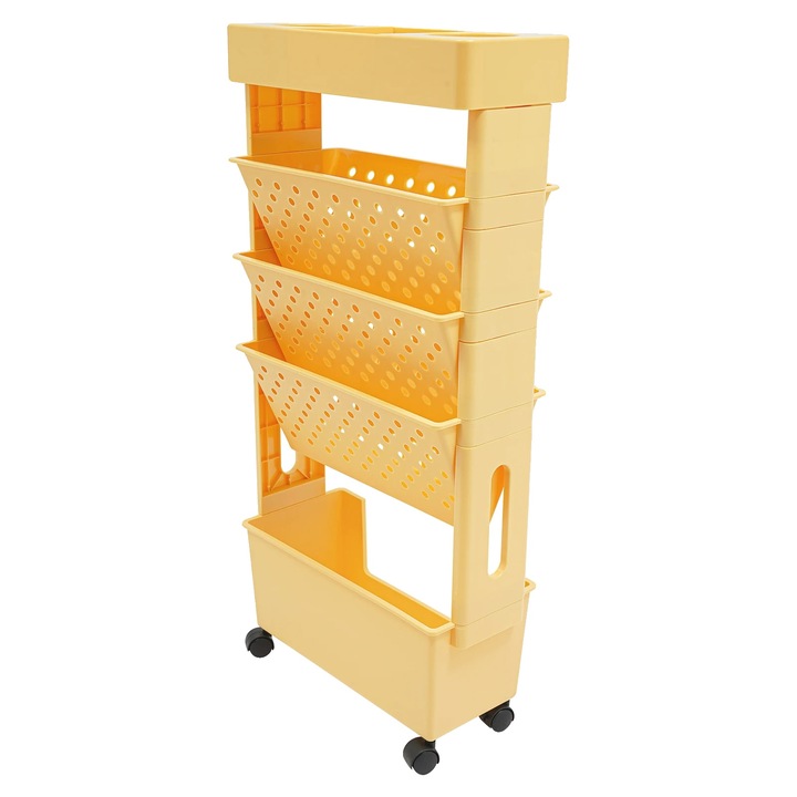 Raft de depozitare, 5 niveluri, mobil cu roti, portocalie, 37.5x15x78cm