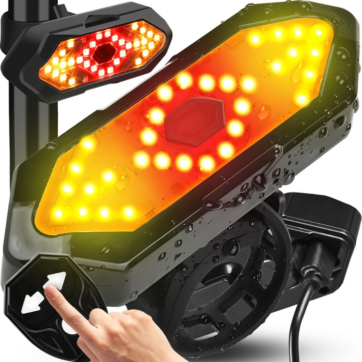 Set semnalizator Bicicleta Retoo Retoo ActiveFit Reincarcabila, Incarcare microUSB, Timp de functionare de pana la 36 de ore, rezistent la apa IPX4, Telecomanda fara fir, Kit de montare, Suport, Usor de Instalat, Moduri de iluminare si indicare, Negru