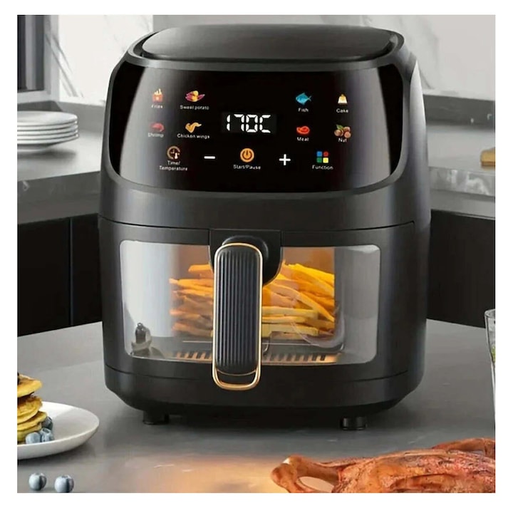 Friteuza, LINBOX, 8L, 1400W, 10 programe, neagra