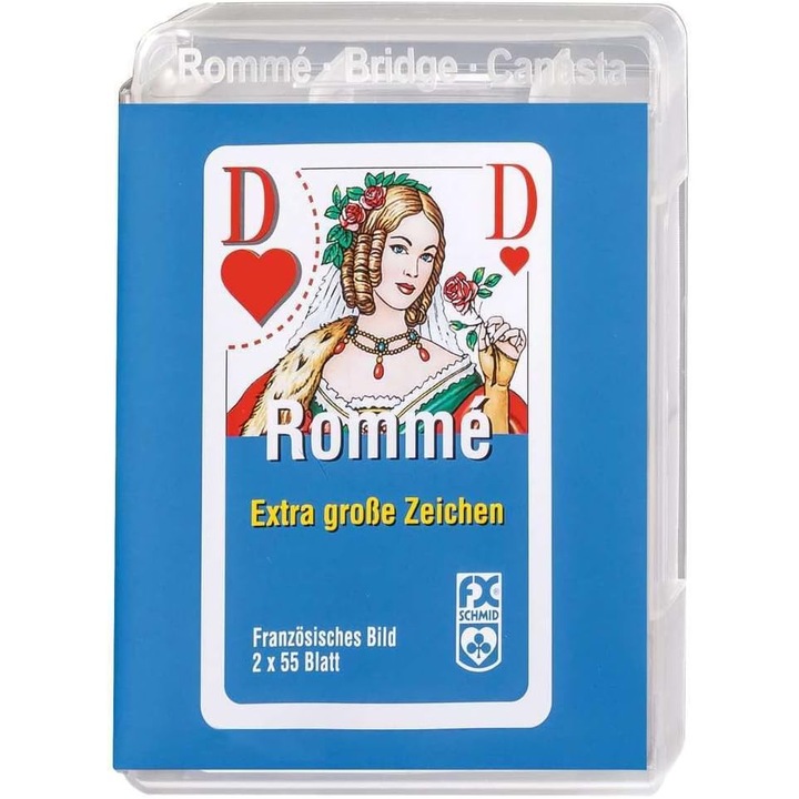 Set Mare Carti de Joc Ravensburger 27074, 2 x 55 carti, Rummy si Canasta, design francez