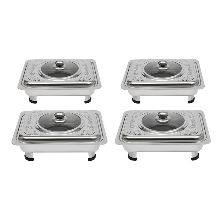 Set Tavi servire, design elegant, constructie durabila, set 4PCS, inox si sticla, dimensiuni variate