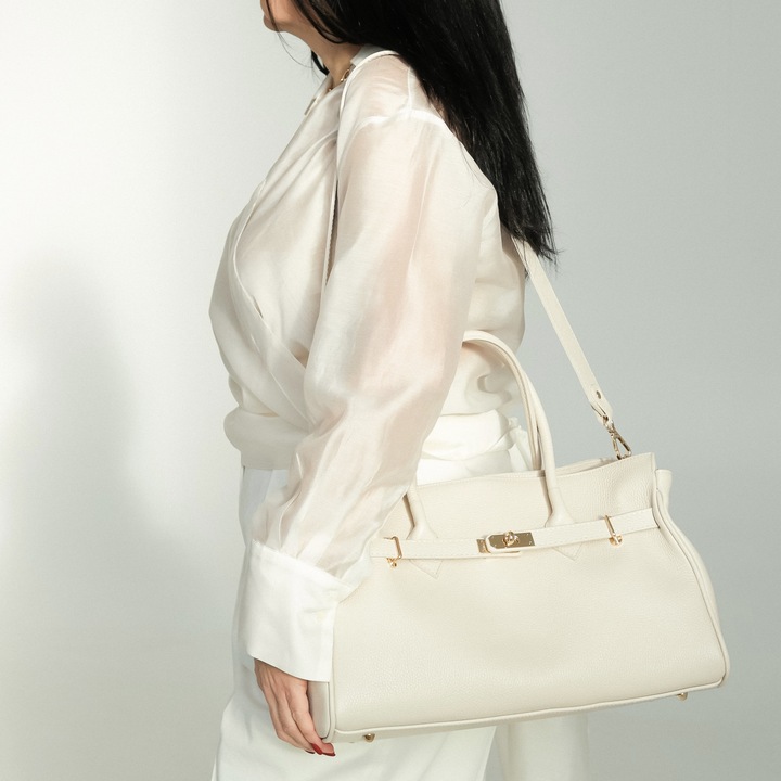 Moranti Neomi-M női bőr táska, cappuccino, 3 zseb, 30x45cm