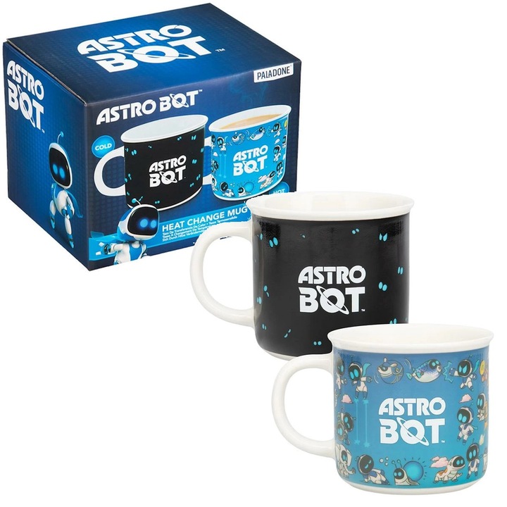 Cana termoactiva Astro Bot, 350 ml, ceramica, efect de schimbare a culorii, negru-albastru