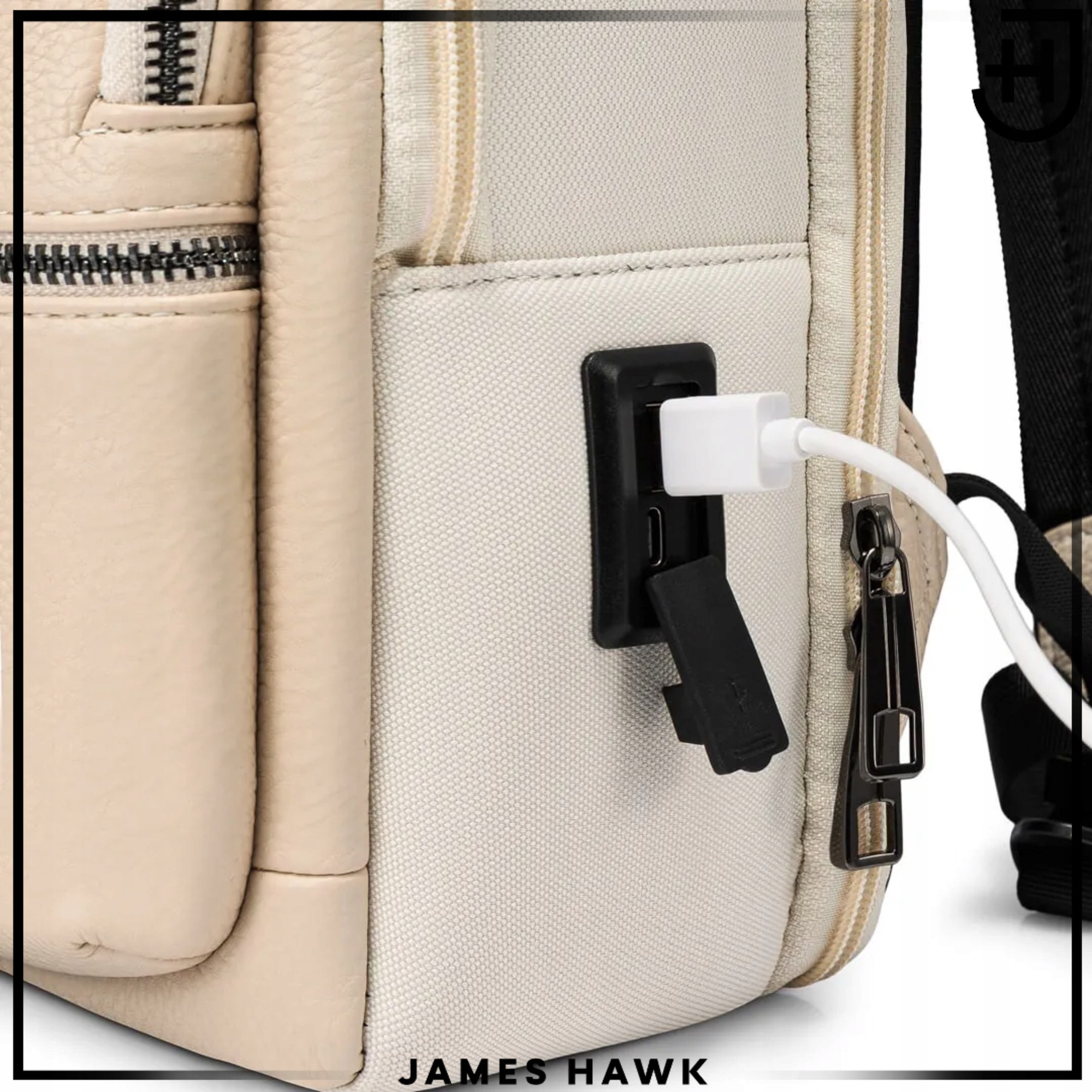 Rucsac Laptop Business Si Urban, James Hawk, Urban Elite, 15.6-16 Inch, Bej, Protectie Rfid, Port Usb Si Usb-C, 43x30x17 cm, Impermeabil, Compartimentat, Ergonomic, Design Modern, Elegant, Spate Ventilat, Scoala, Facultate, Munca, Office, Calitate Premium