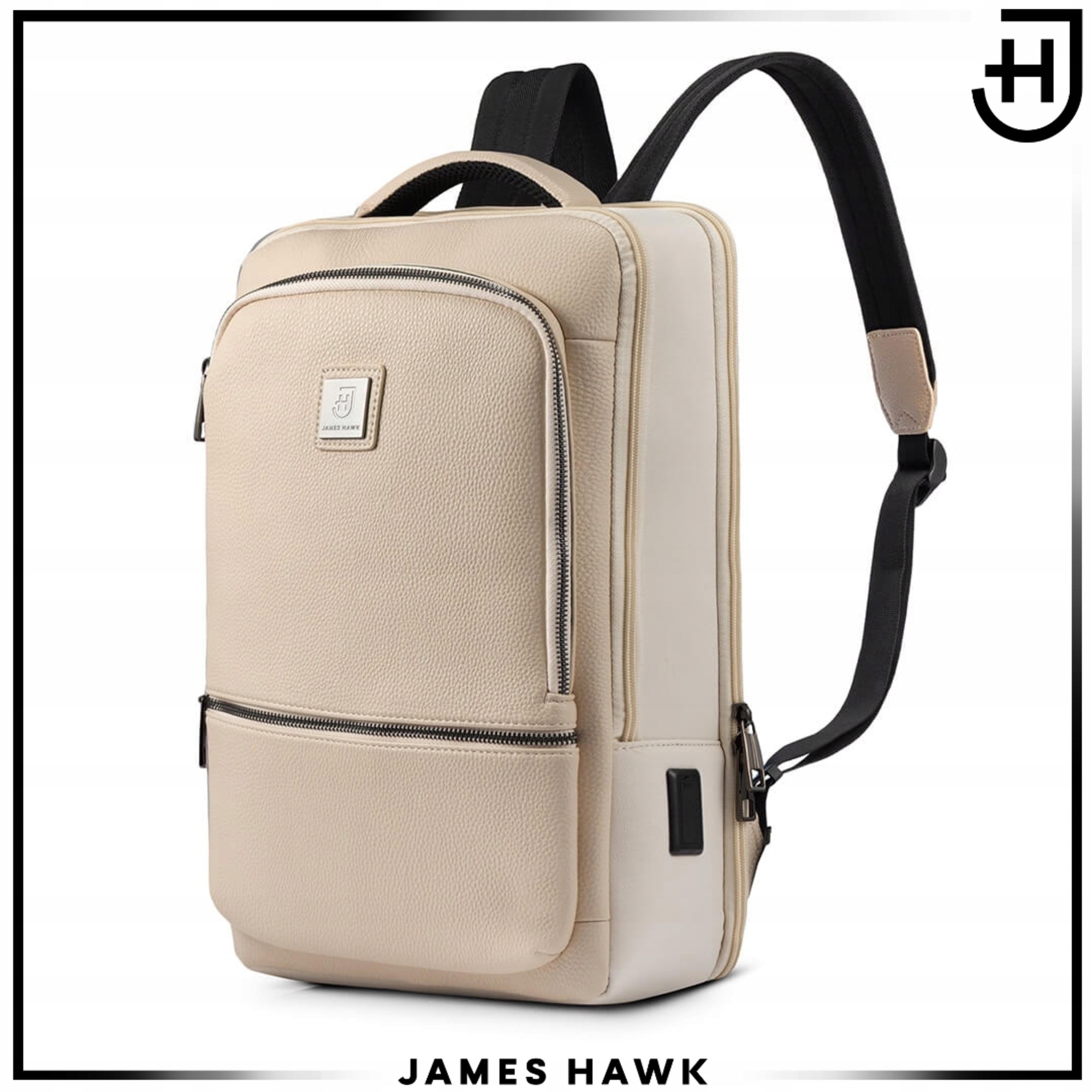 Rucsac Laptop Business Si Urban, James Hawk, Urban Elite, 15.6-16 Inch, Bej, Protectie Rfid, Port Usb Si Usb-C, 43x30x17 cm, Impermeabil, Compartimentat, Ergonomic, Design Modern, Elegant, Spate Ventilat, Scoala, Facultate, Munca, Office, Calitate Premium
