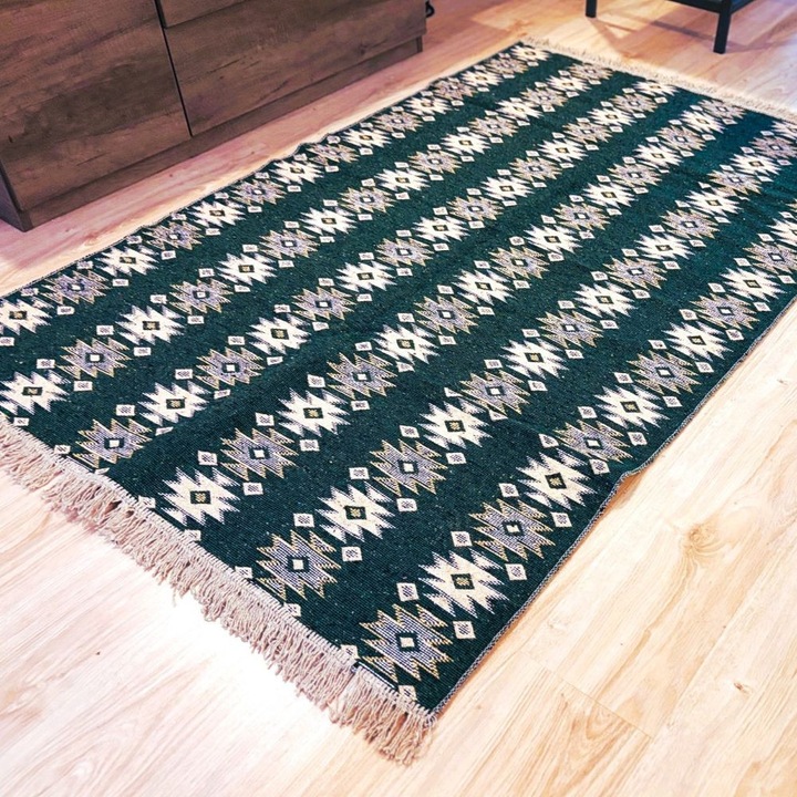 Covor in stil rustic, 180/280 cm, bumbac cu iuta, verde-bej Casa de Vis Online, CT-30