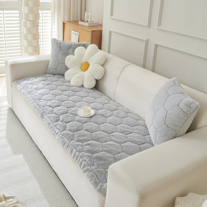 Husa canapea, design anti-alunecare, lavabila la masina, gri, 90x210cm