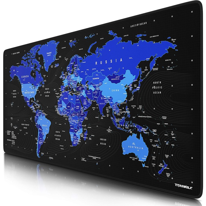 Mouse Pad Titanwolf "Global Blue" - Harta Lumii, Design Lup