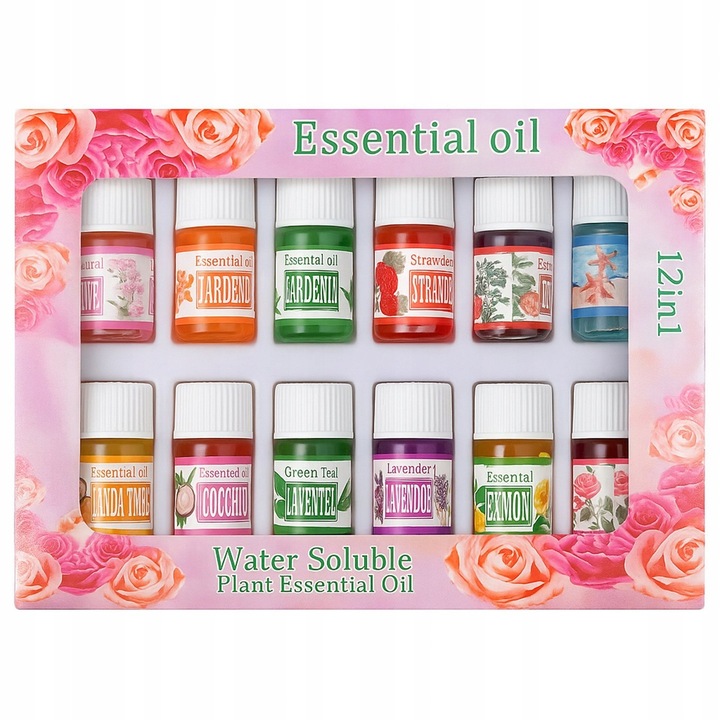 Set de uleiuri esentiale, OEM, 12 bucati, 3 ml, pentru umidificator, aromaterapie, extracte naturale din plante, utilizare universala, proprietati relaxante, imbunatatirea starii de spirit, reducerea stresului, o varietate de arome, siguranta, calitate
