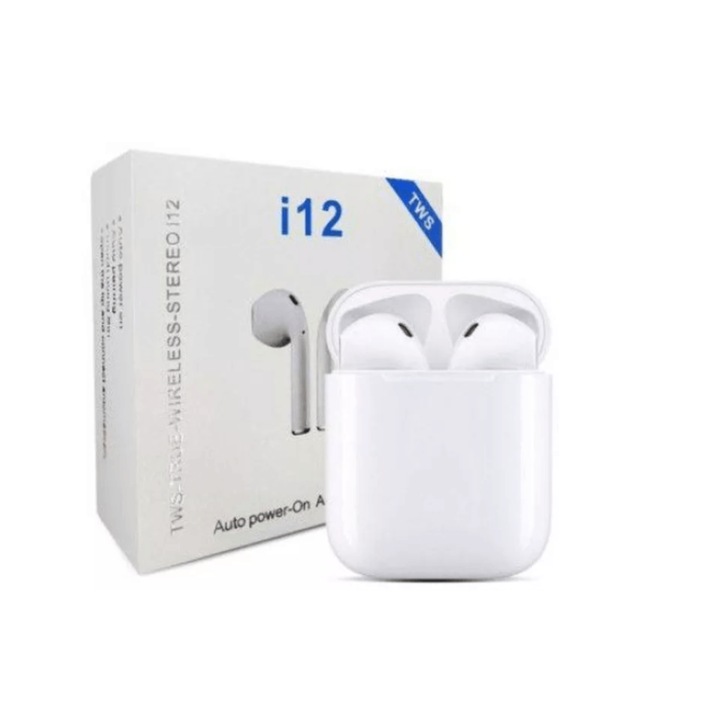 Casti Bluetooth Wireless i12 TWS, Waterproof, Touch Control, sunet 3D