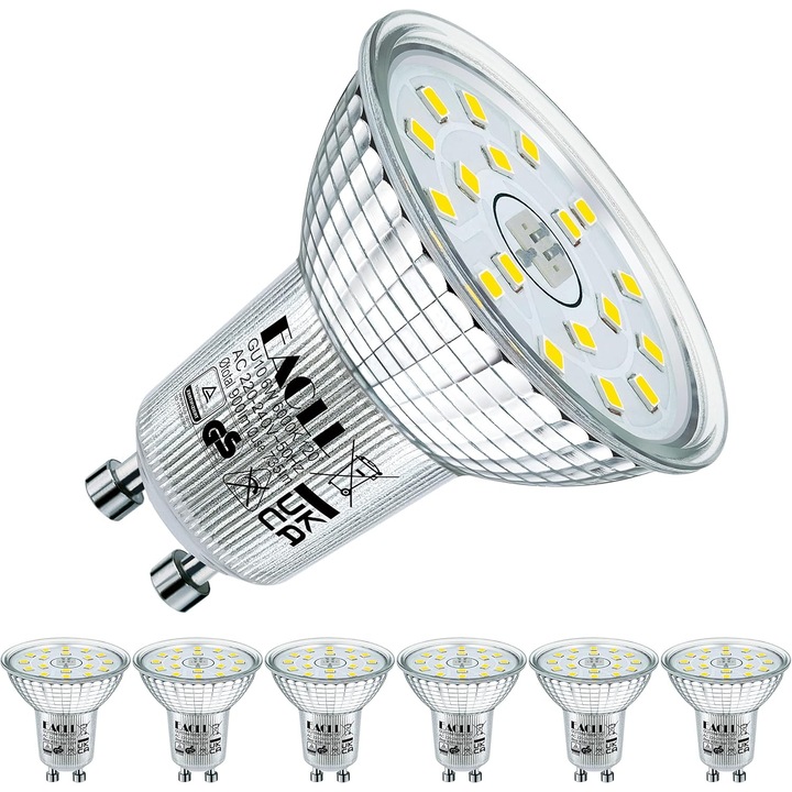 Becuri LED GU10 EACLL 6W Alb Rece, 6 buc, 735 Lm, 6000K, 230V