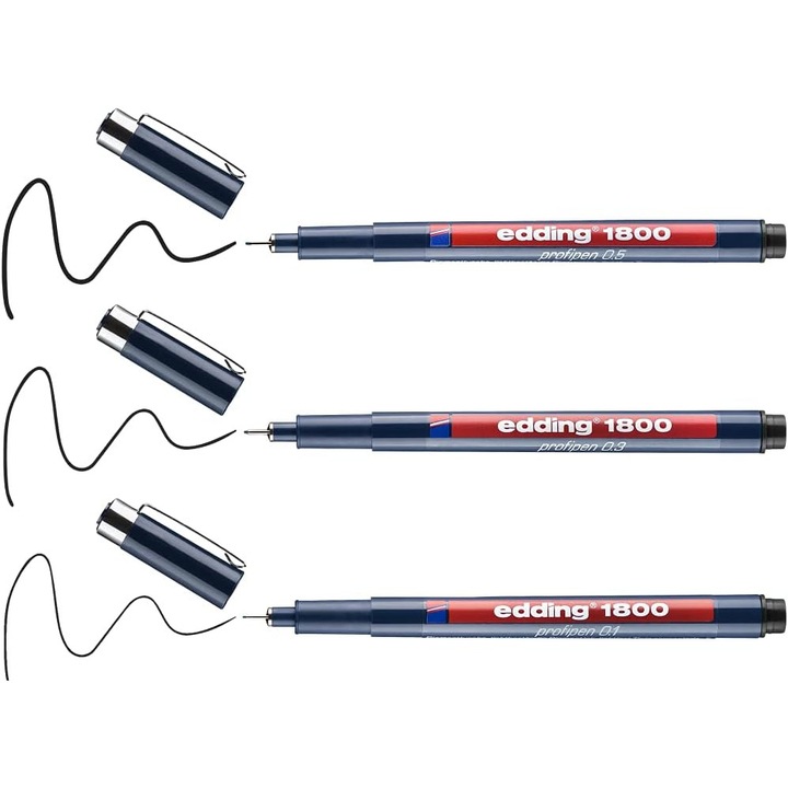 Set 3 pixuri de precizie EDDING negru, 0.25 mm