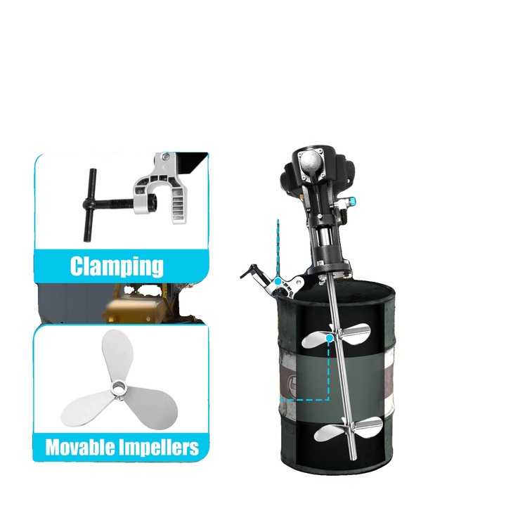Amestecator pneumatic, capacitate 190L, inox 304, viteza 50-2000 RPM, lungime tija de amestec 88 cm