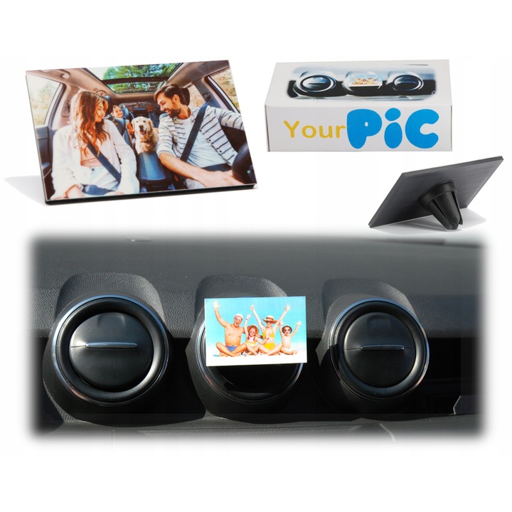 Rama Foto Auto Grila Ventilatie YourPIC, CraVeDrive, Rotire 360 Grade, Poza Ta Inclusa 76x50 mm, Montaj Simplu Si Rapid, Cadou Personalizat Perfect Pentru Cei Dragi, Design Elegant, Ambalaj Original, Material Rezistent, Negru