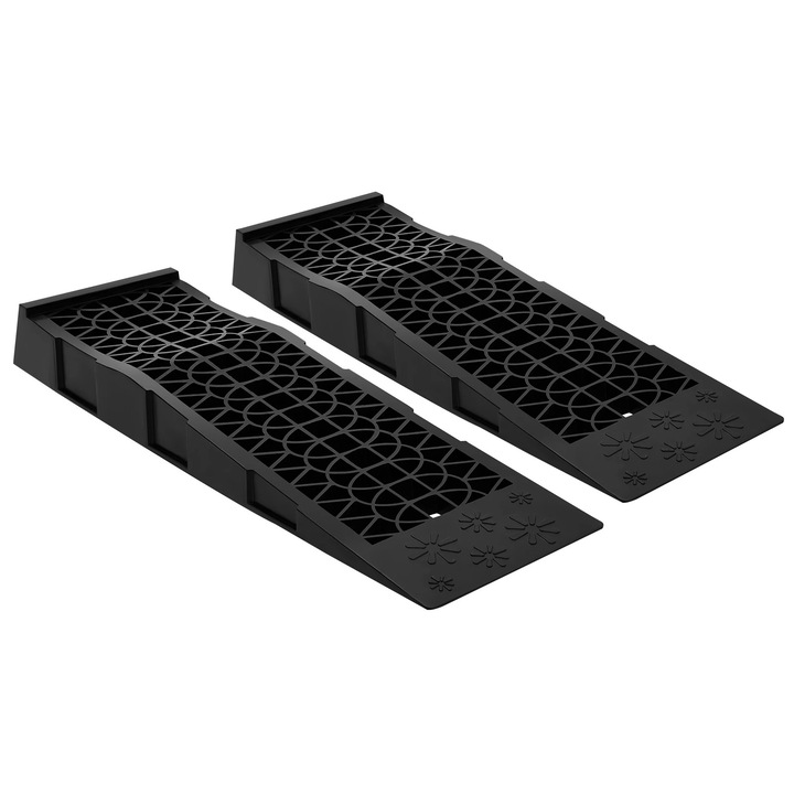 Rampa auto, set 2 rampe service 3T/3000 kg, plastic PP, 69, 8×20×7, 8 cm, inaltime ridicare 7 cm, unghi 8, 6°, negru