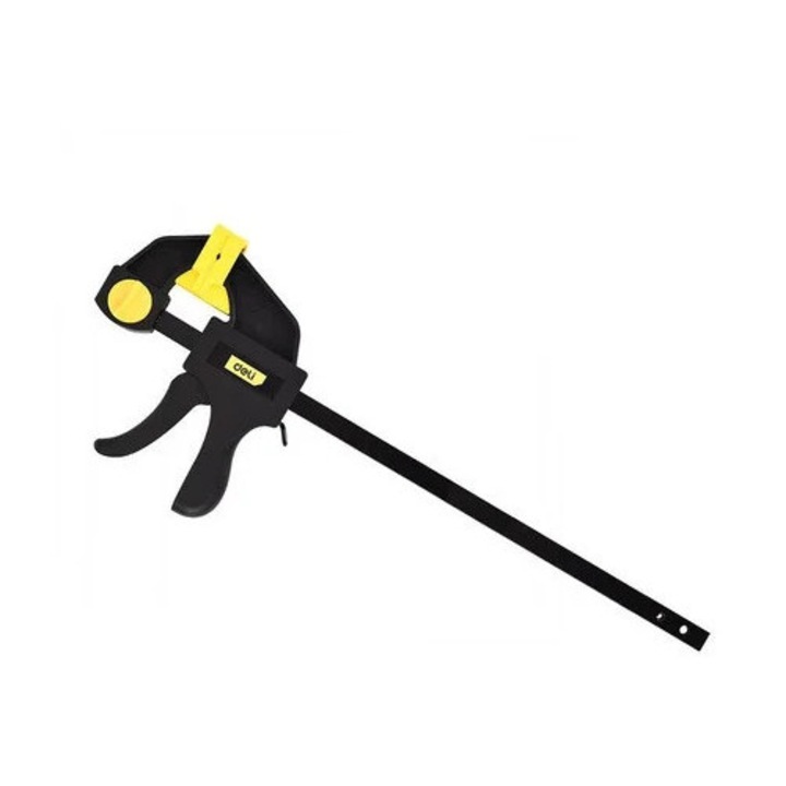 Asztalos szorító, acél/gumi, 300 mm, gyorsbefogás, könnyen használható, fekete/sárga