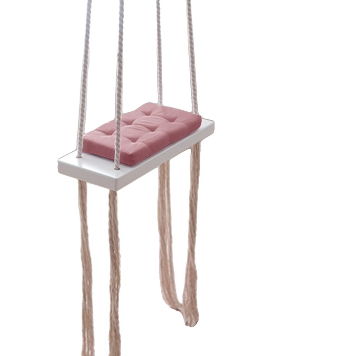 Leagan din lemn cu perna, dimensiune 50x18x3.5cm, lungime franghie 5m, capacitate 50kg, set pentru interior si exterior