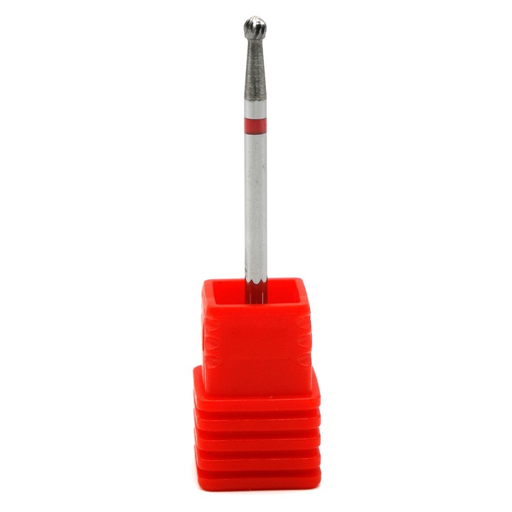 Карбиден накрайник, сфера, червен пръстен, 001140023, за маникюр и педикюр