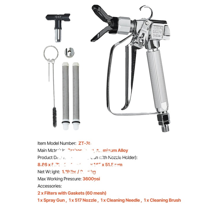 Pistol de vopsit Airless, 3600 PSI, compatibilitate duze, albastru