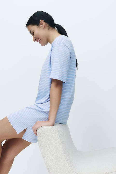 Marks & Spencer, Camasa de noapte din amestec de modal cu model in dungi, Albastru deschis