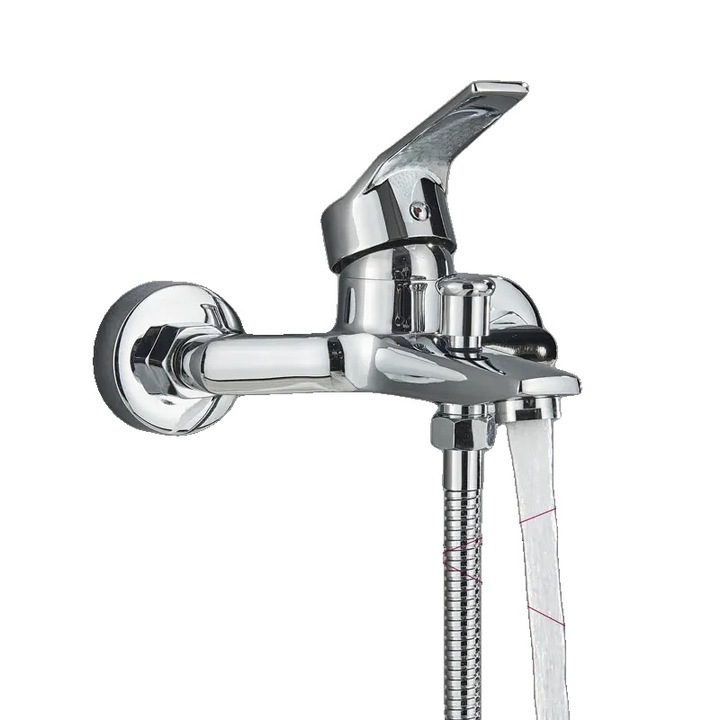 Set baterii sanitare, design modern, finisaj cromat, montare pe perete