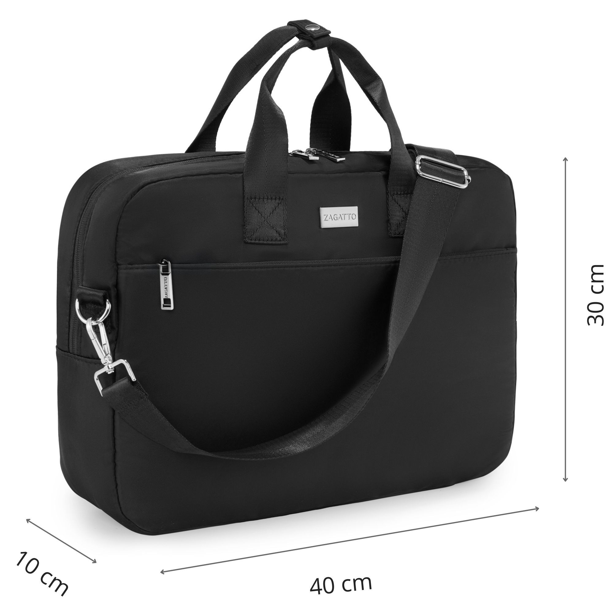 Geanta laptop dama, barbati, Zagatto® ZG 1081, Compatibila 15.6 inch, Dimensiune 40x10x30 cm, Atasabila la troler, Impermeabila, Curea de umar reglabila si detasabila, Protectie antisoc, Buzunar frontal cu fermoar, Eleganta, Casual, Neagra