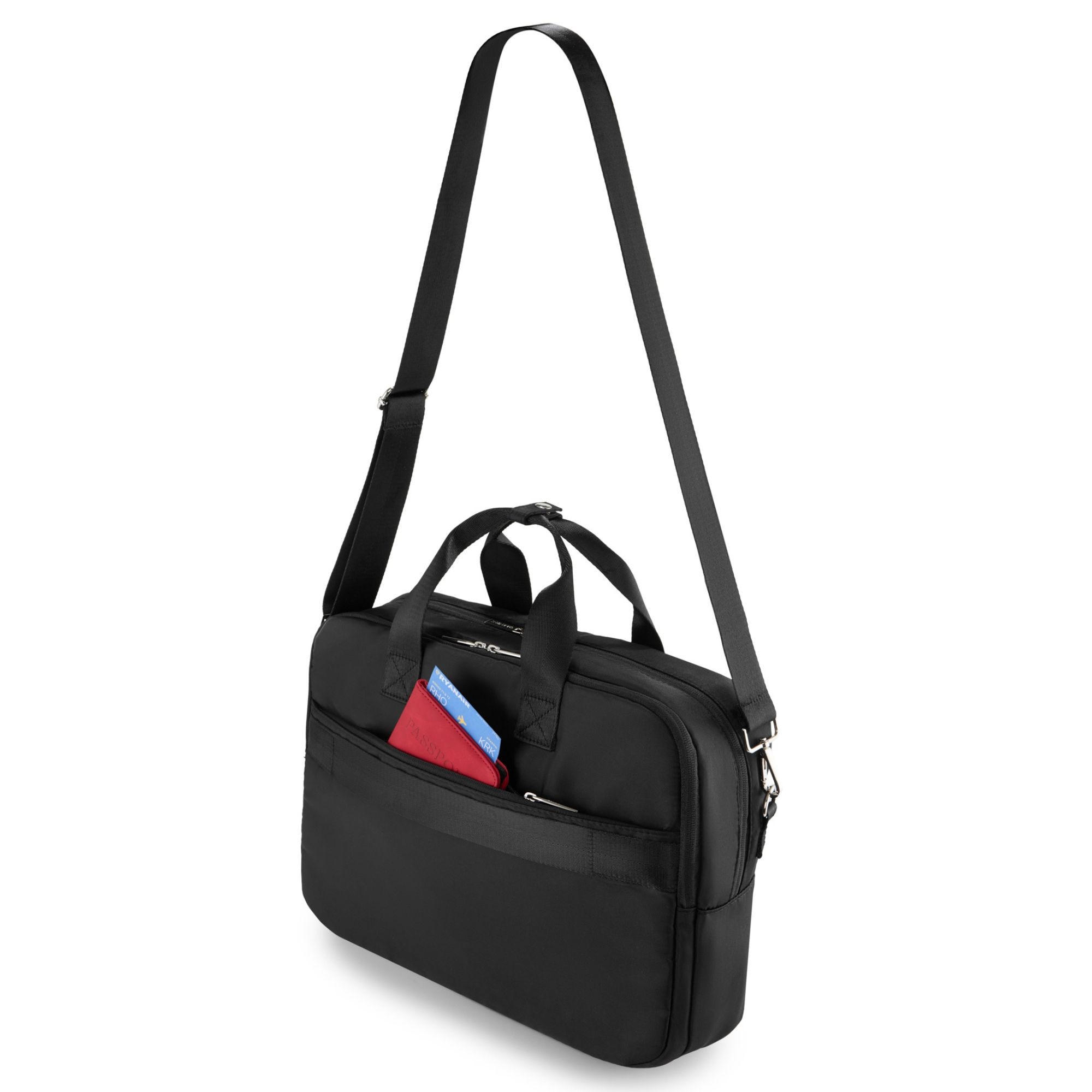 Geanta laptop dama, barbati, Zagatto® ZG 1081, Compatibila 15.6 inch, Dimensiune 40x10x30 cm, Atasabila la troler, Impermeabila, Curea de umar reglabila si detasabila, Protectie antisoc, Buzunar frontal cu fermoar, Eleganta, Casual, Neagra