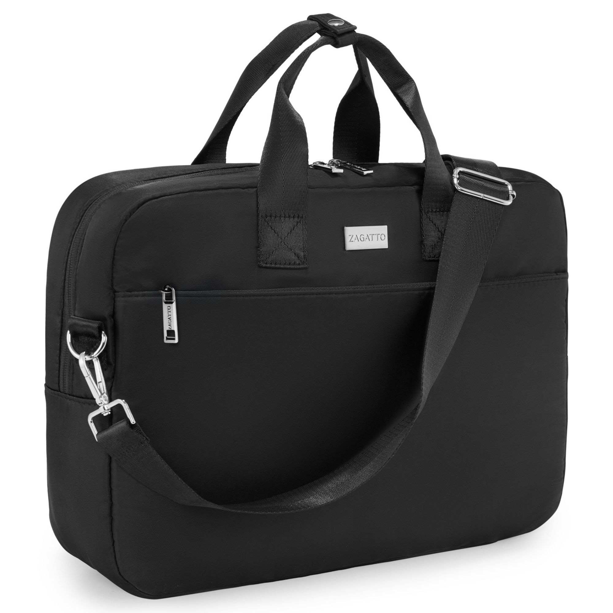 Geanta laptop dama, barbati, Zagatto® ZG 1081, Compatibila 15.6 inch, Dimensiune 40x10x30 cm, Atasabila la troler, Impermeabila, Curea de umar reglabila si detasabila, Protectie antisoc, Buzunar frontal cu fermoar, Eleganta, Casual, Neagra