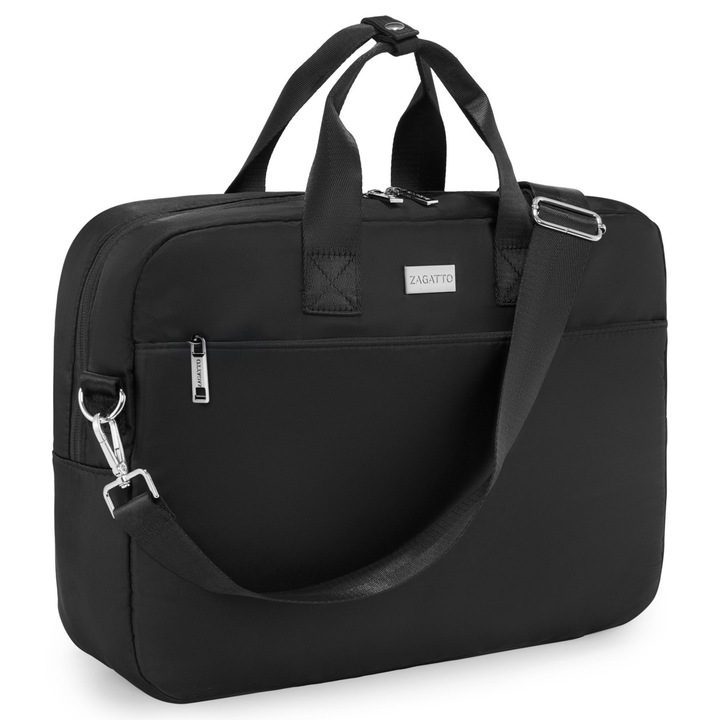 Дамска чанта за лаптоп, мъжка, Zagatto® ZG 1081, Съвместима с 15.6 инча, Размер 40x10x30 см, Прикрепяща се към количка, Водоустойчива, Регулируема и откачаща се презрамка, Противоударна защита, Преден джоб с цип, Елегантна, Ежедневна, Черна