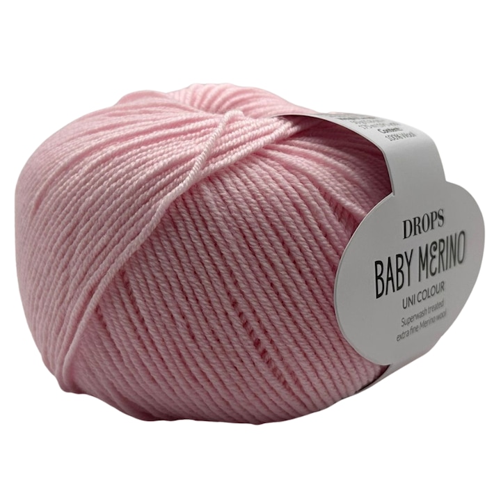 Fir de tricotat si crosetat DROPS Design, Baby Merino, lana merinos extrafina, moale, elastica, sigura pentru bebelusi si copii, Roz Deschis