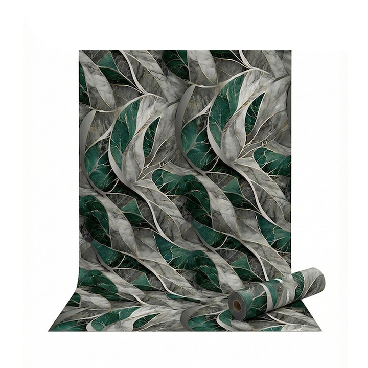Rola tapet autoadeziv premium NEXTLY, marmura gri-verde, waterproof, ajustabil, adeziv puternic, usor de montat, acoperire 3.6 mp, 120x300 cm, 2.5 mm grosime, gri-verde