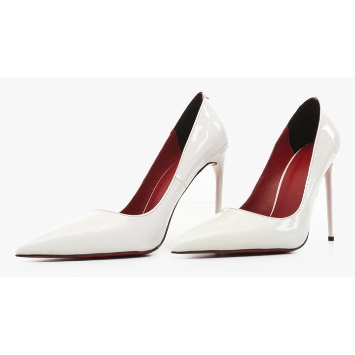Pantofi dama dEpurtat Piele lacuita Alb, Alb
