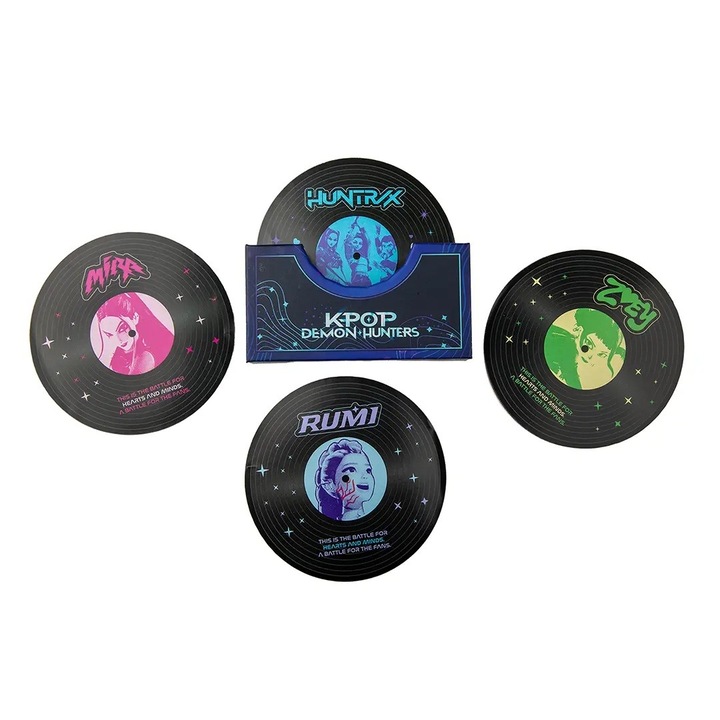 Suporturi pahare KPop Demon Hunters, Coloana sonora Hunters and demons, set de 4 bucati