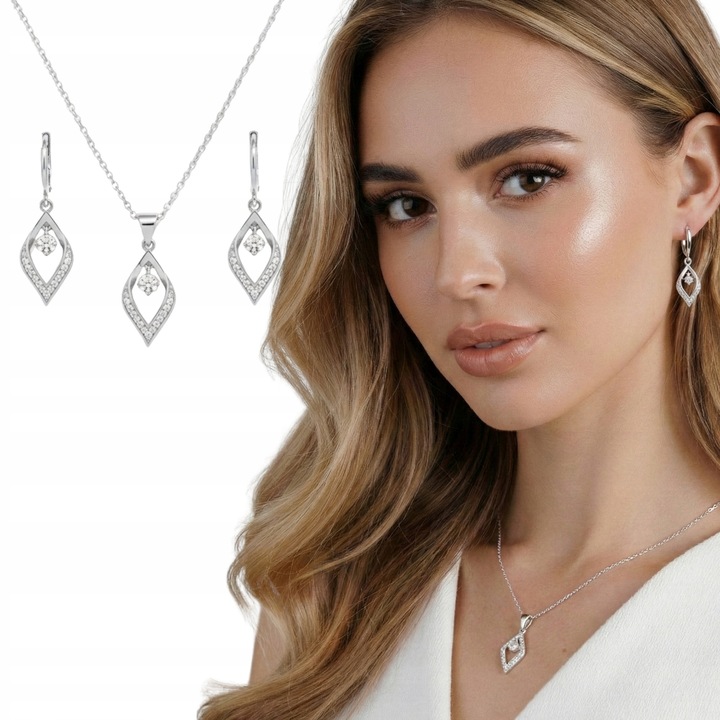 Set bijuterii 2 piese, Little Angel, colier și cercei, argintii, geometric, ușor